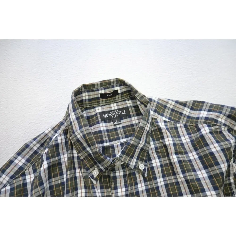 J Crew Mercantile‎ Flex Slim Fit Dress Shirt Plaid Button Up Mens Size Large